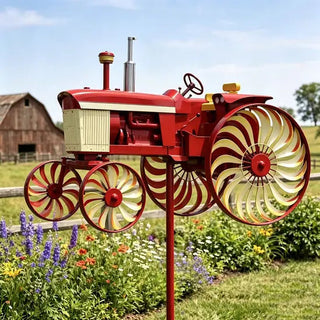 TractorTwirl – Handcrafted Vintage Tractor Wind Spinner with Ground Stake