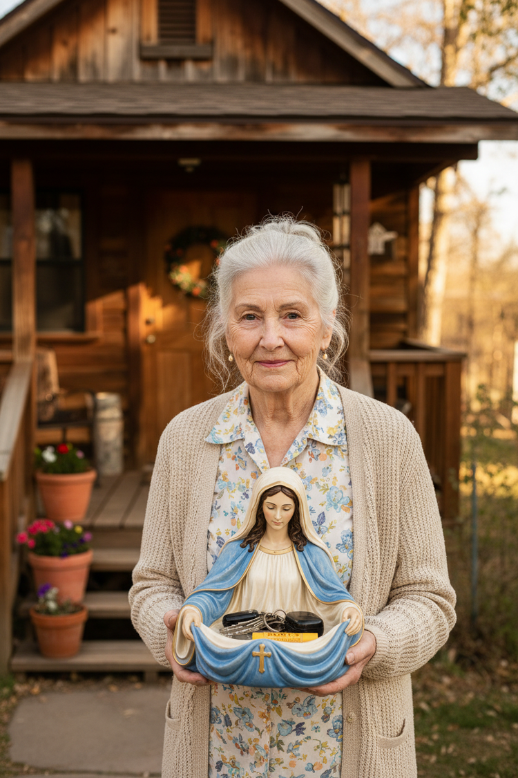 Dorothy holding exact Virgin Mary bowl