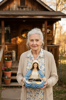 Dorothy holding exact Virgin Mary bowl