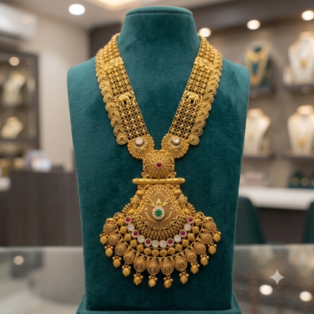 TempleRani – Gold-Tone Temple Jewellery Long Necklace with Pendant