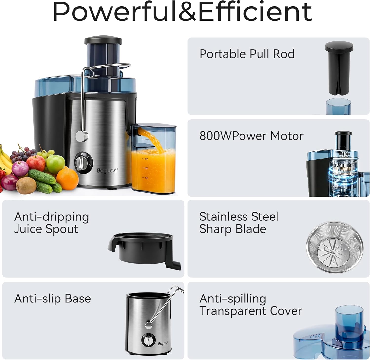 JuiceSwift – 800W Whole-Fruit Centrifugal Juicer