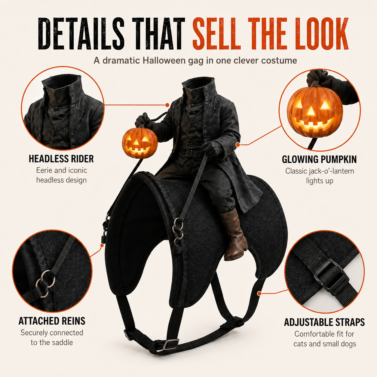 😺HollowRide – Headless Horseman Saddle-Style Pet Costume🎃