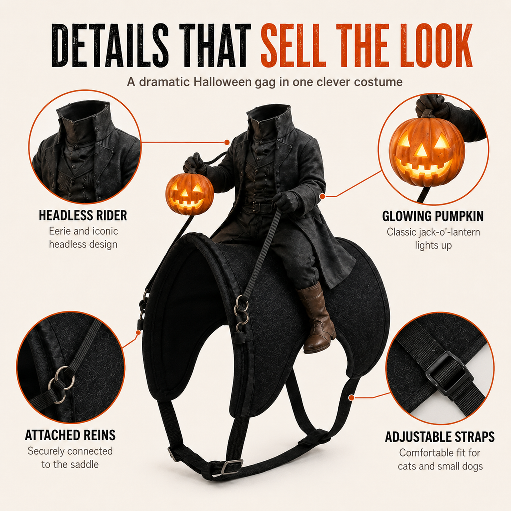 😺HollowRide – Headless Horseman Saddle-Style Pet Costume🎃