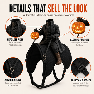 😺HollowRide – Headless Horseman Saddle-Style Pet Costume🎃