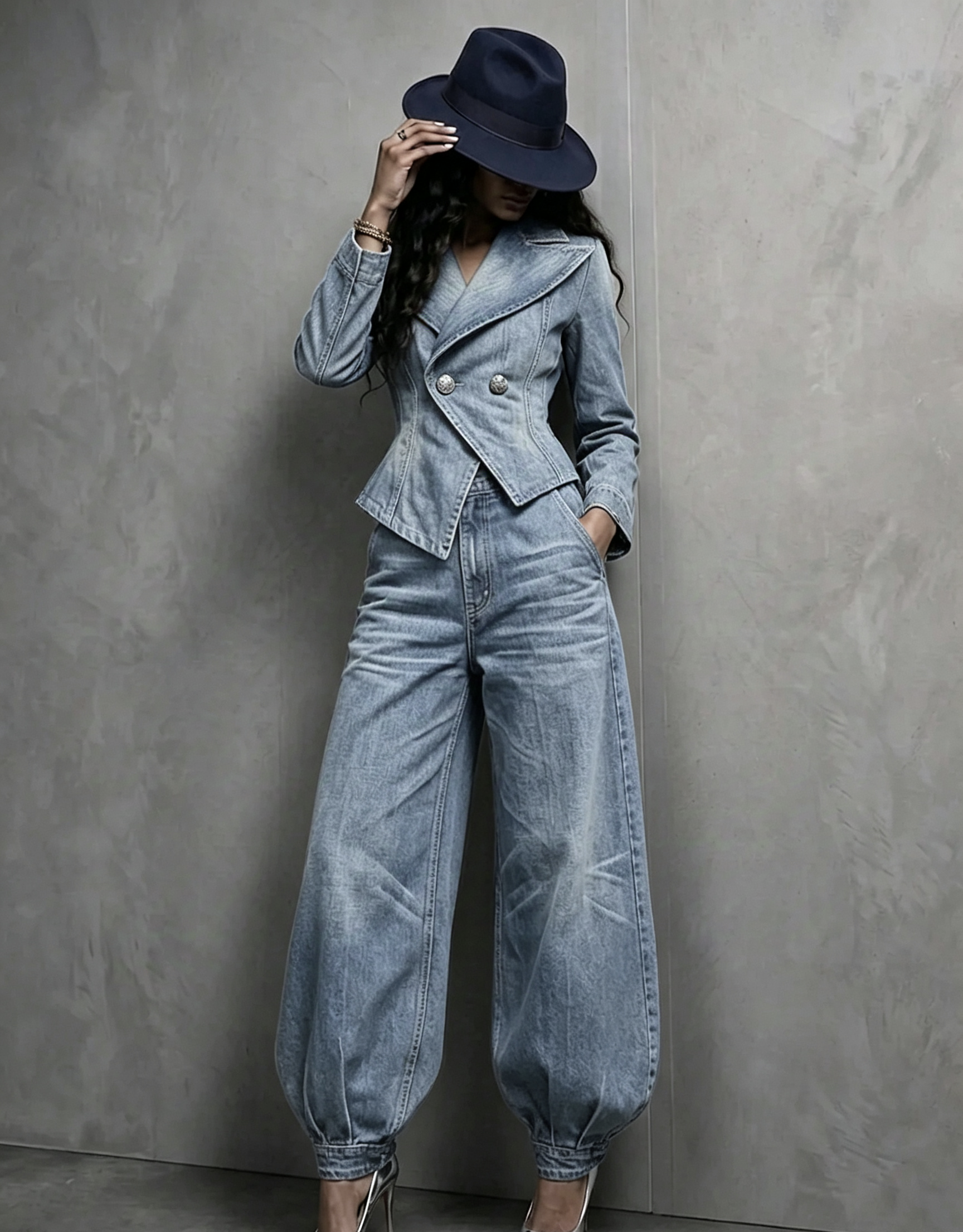PeplumChic – 🤲🔥 Figure-Flattering Washed Denim 2-Piece Set + FREE Hat