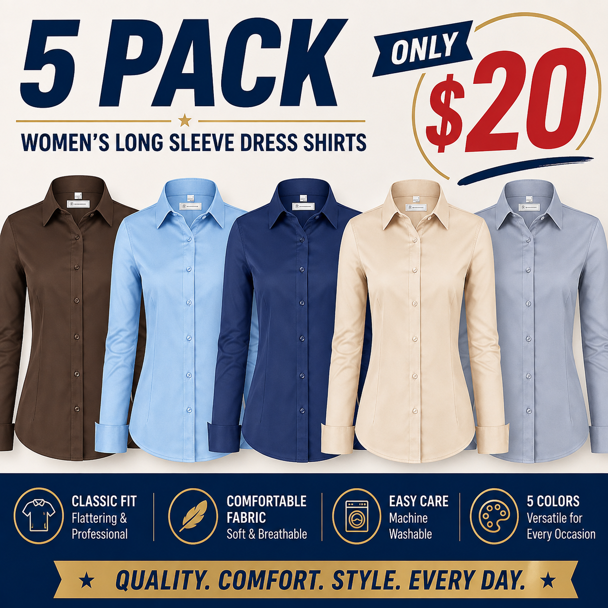 CrispCollar – Women's Classic-Fit Long-Sleeve Dress Shirt