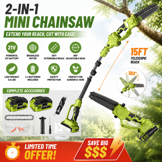 LimbReach – 🔥🌳 2-in-1 Mini Chainsaw: Cordless Electric Pruning Saw with Telescopic Pole & 21V Batteries