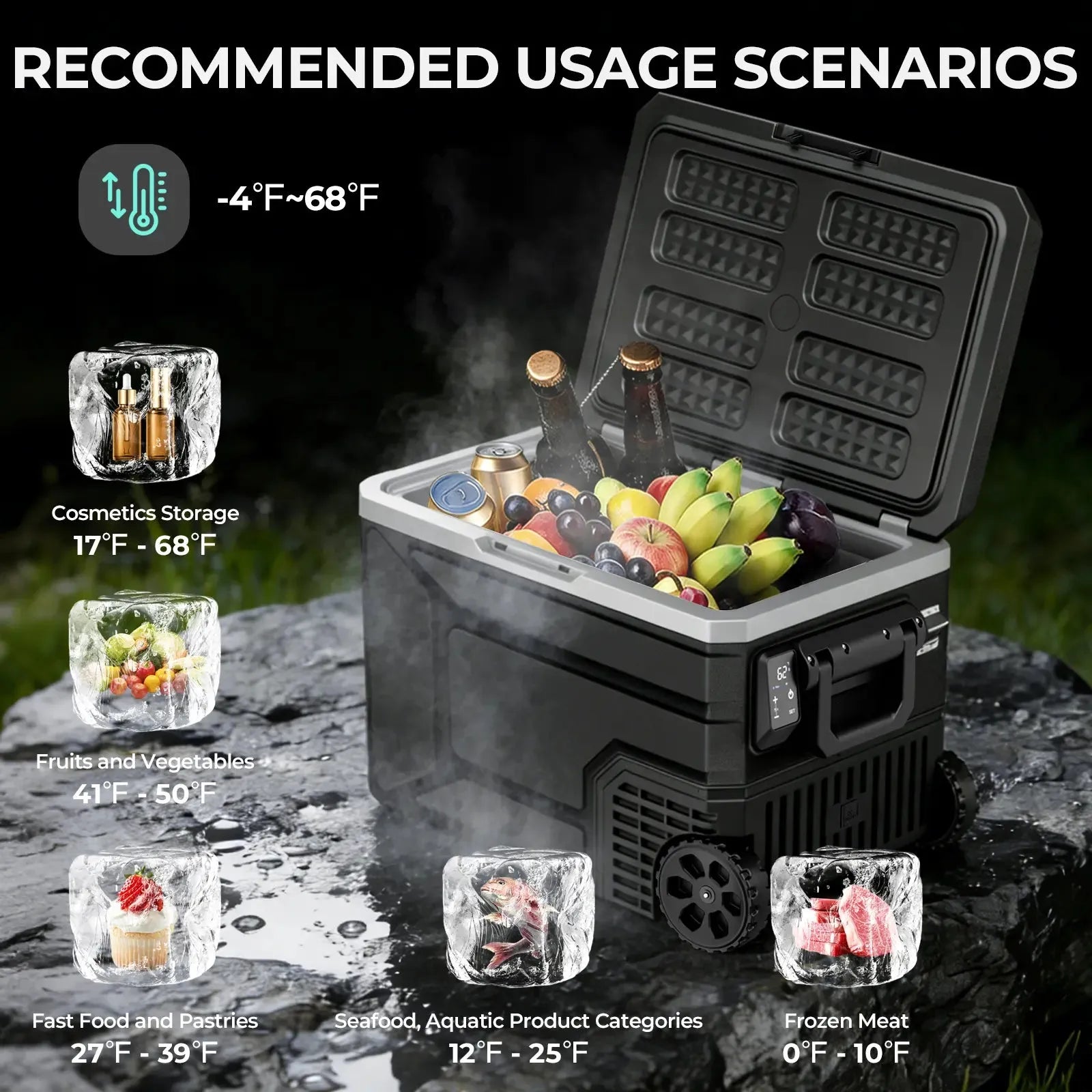 FrostRover – Portable 12V/24V Car Refrigerator Freezer, 42/53/68 Quart