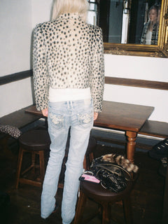 LeoFrost – Snow Leopard Faux Fur Cropped Military Jacket