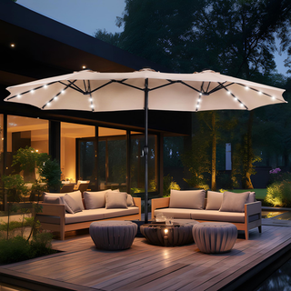 GlowCanopy – 15ft Double-Sided Patio Umbrella with Solar Lights