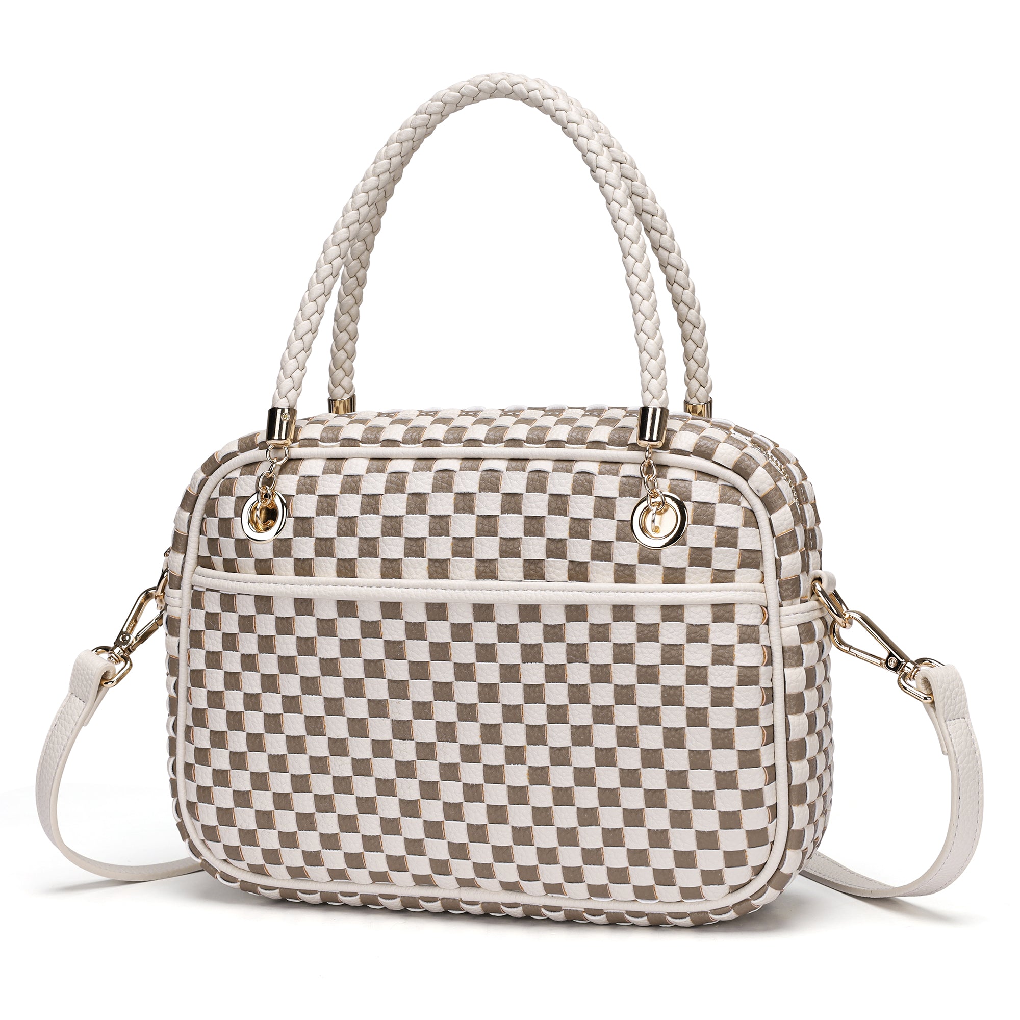 CheckWeave – Chic Checkered Woven Top Handle Crossbody Shoulder Bag in Vegan Leather