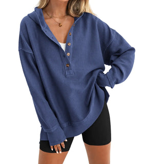 LayerEase – Women’s Oversized Button V-Neck Hoodie with Side Slits