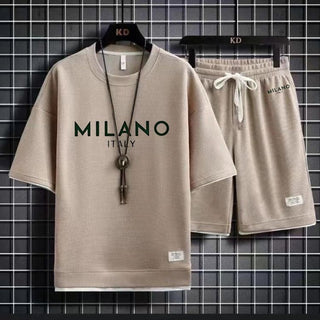 MilanoMode – Men's Milano Print Waffle-Knit T-Shirt and Drawstring Shorts Set