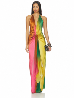 SunsetFlow – Ombre Satin Halter Maxi Dress