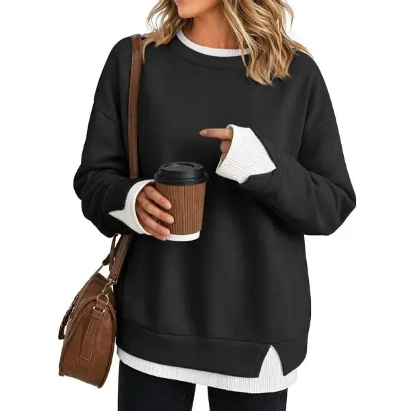 LayerEase – Women’s Oversized Faux Two-Piece Sweatshirt