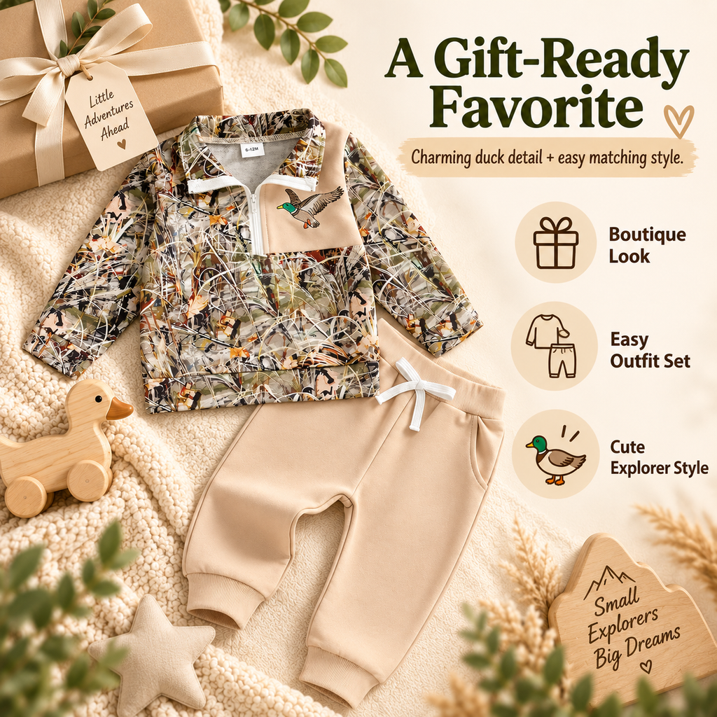 DuckTrail – ✨Toddler Duck Camo Outfit, Easy 2-Piece Style for Little Explorers