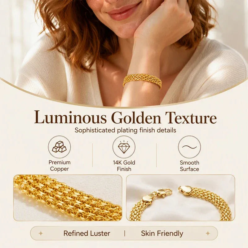 AuraWeave – 📢📢 ⏰14K Gold-Plated Wide Woven Mesh Bracelet