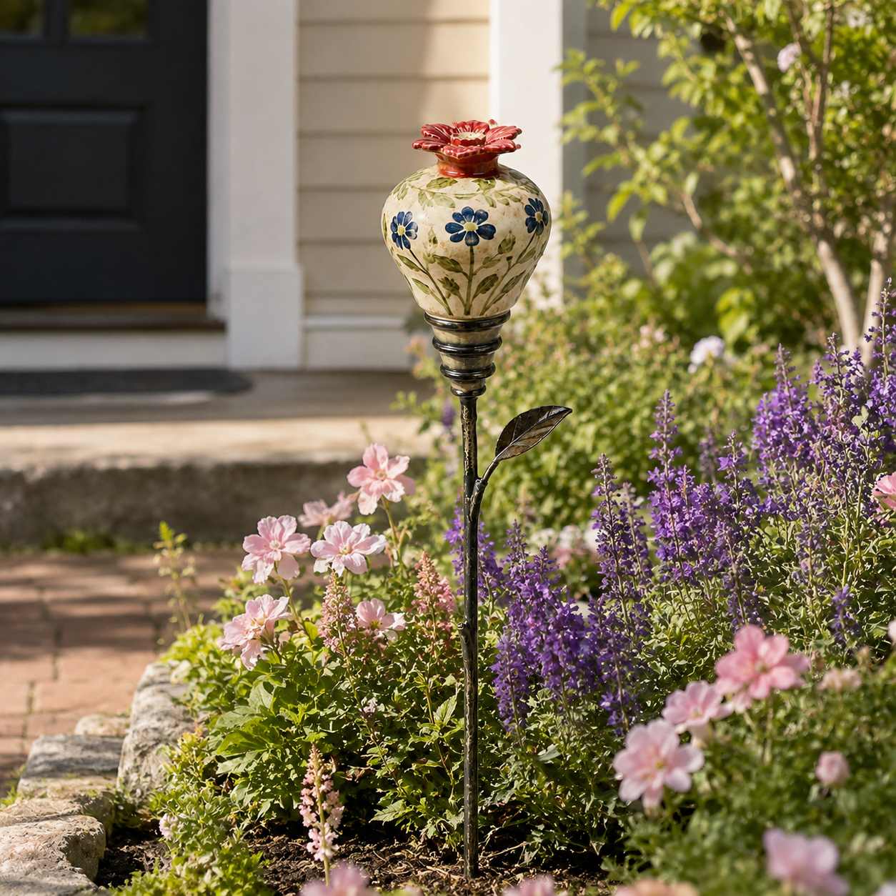 NectarCharm – Vintage Ceramic Hummingbird Feeder Garden Stake