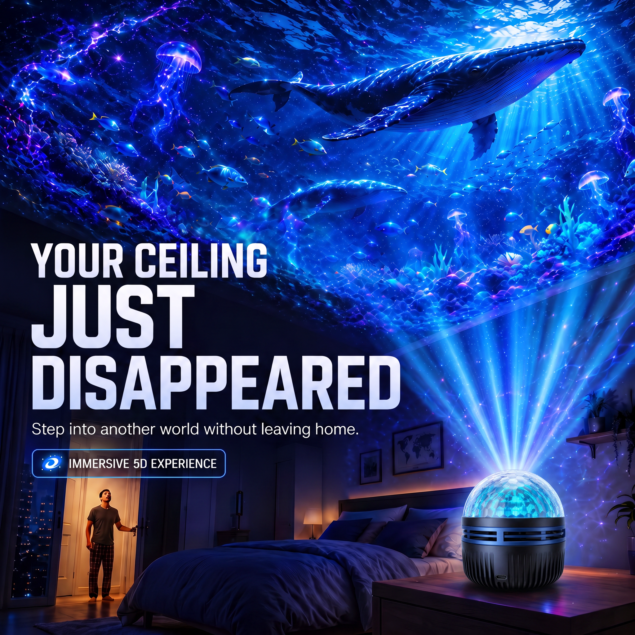 🦖🎁StarDrift – 360° Smart Holographic Starry Sky Projector (HD Smart Dynamic 5D)