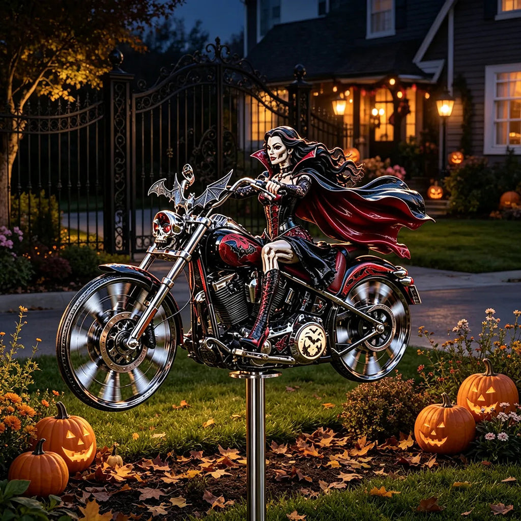 SpookRider – 🔥 Halloween Motorcycle Windmill Yard Stake 🎃🏍️
