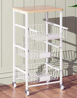 PantryRoll – Rolling Kitchen Storage Cart with Pull-Out Fruit Baskets and Wood Top