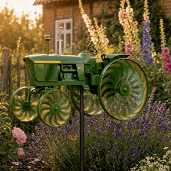 TractorTwirl – Handcrafted Vintage Tractor Wind Spinner with Ground Stake