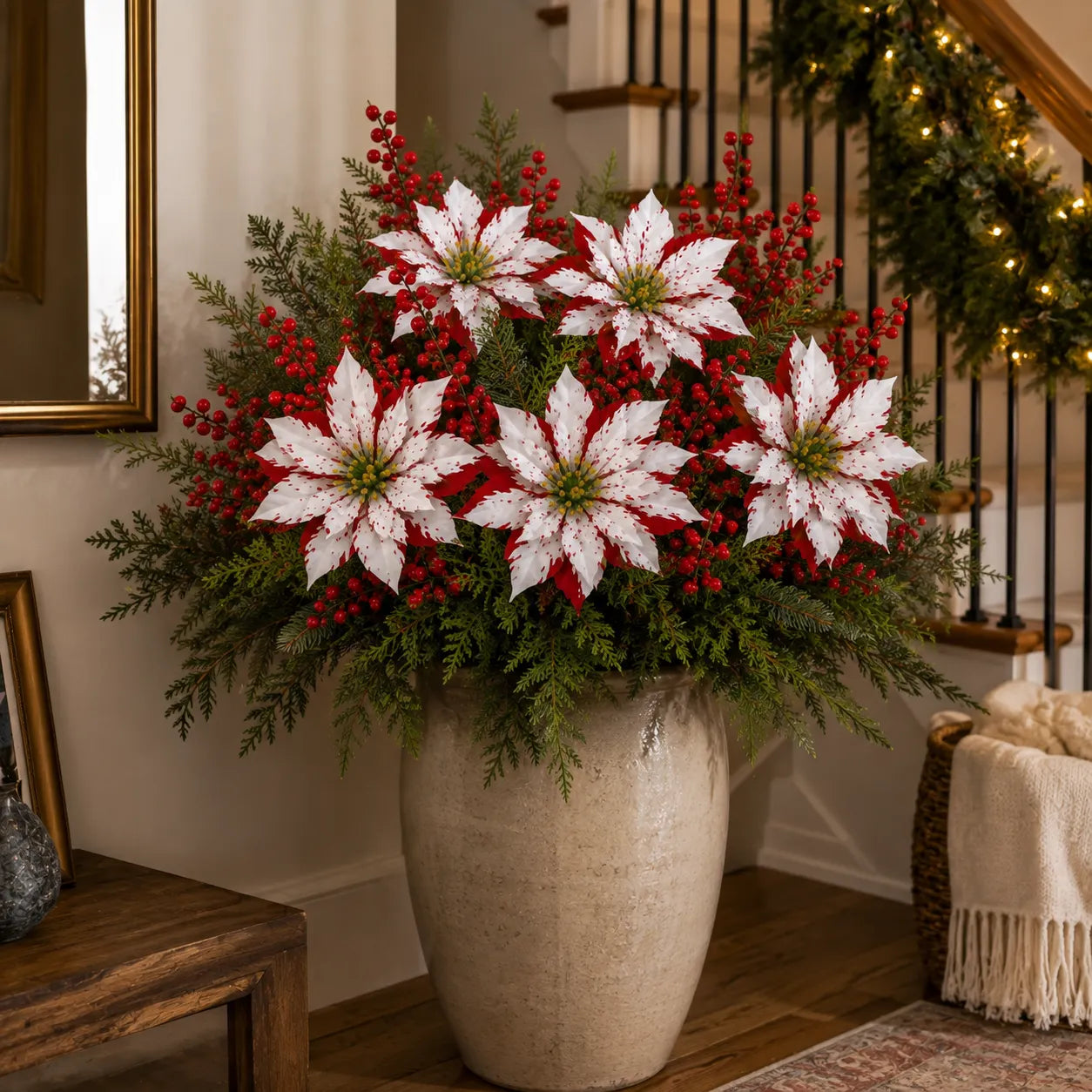 🌸 PoinsettiaGlow – Classic Red Artificial Christmas Planter Inserts