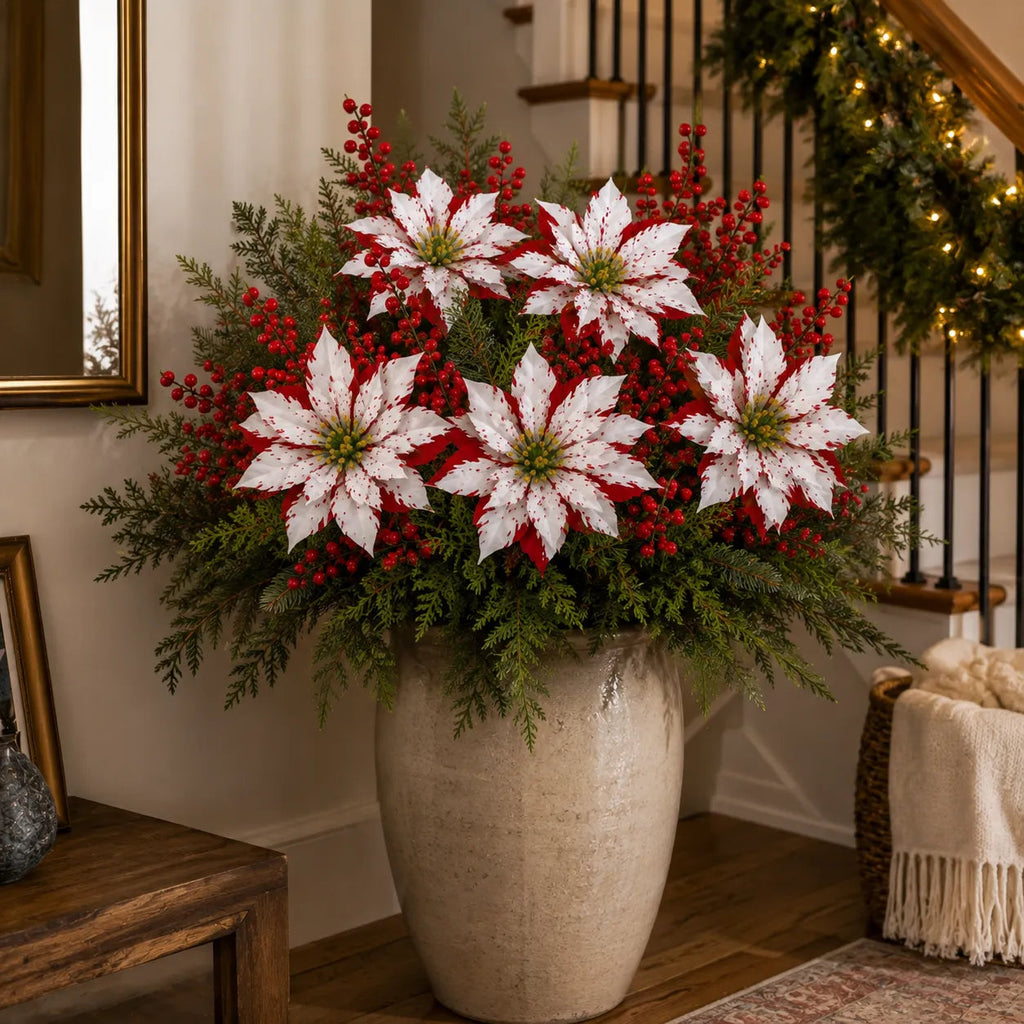 🌸 PoinsettiaGlow – Classic Red Artificial Christmas Planter Inserts