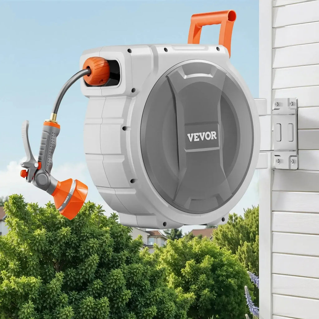 ReelReach – Retractable Wall-Mounted Garden Hose Reel with 9-Pattern Nozzle
