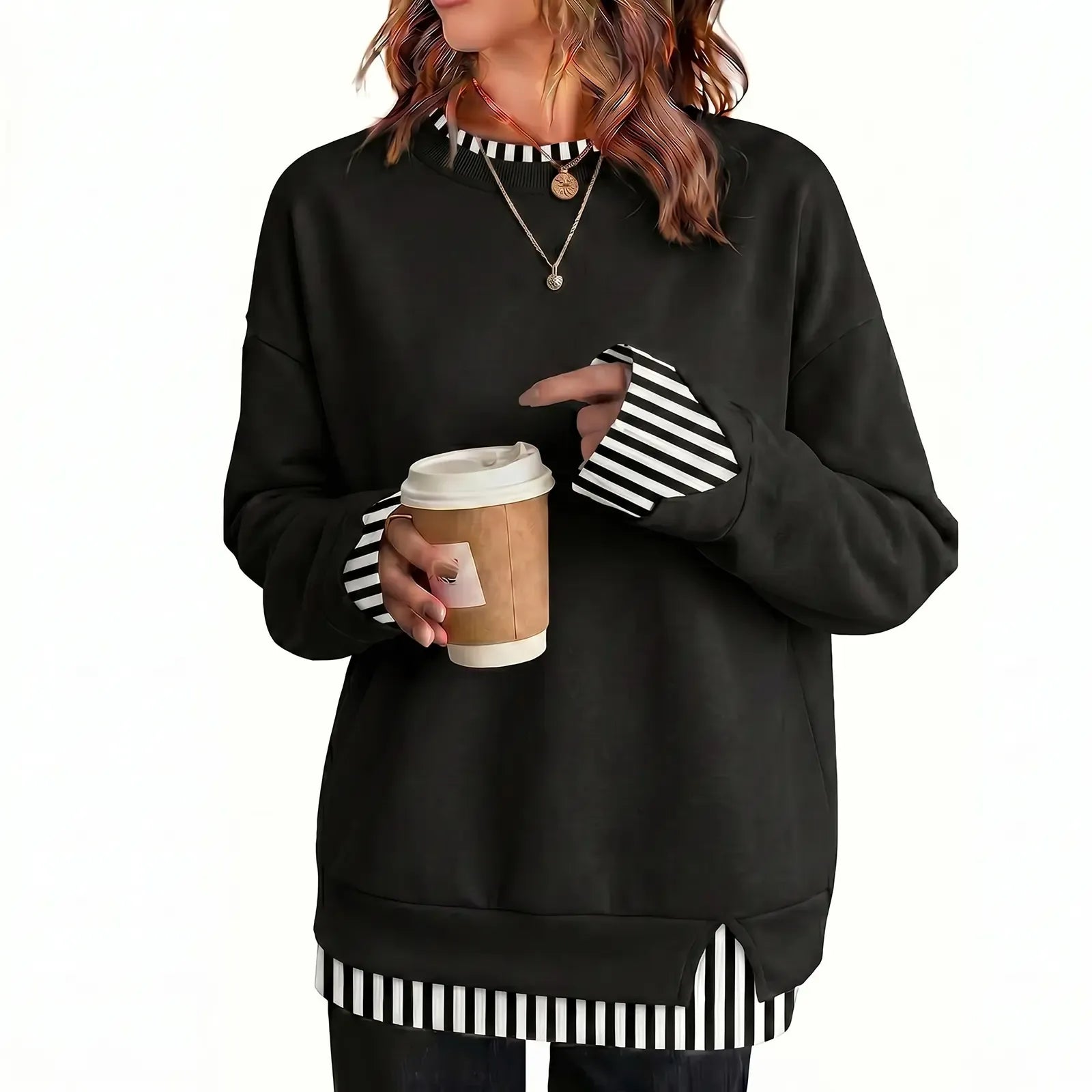 LayerEase – Women’s Oversized Faux Two-Piece Sweatshirt