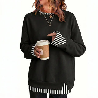 LayerEase – Women’s Oversized Faux Two-Piece Sweatshirt