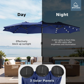 GlowCanopy – 15ft Double-Sided Patio Umbrella with Solar Lights