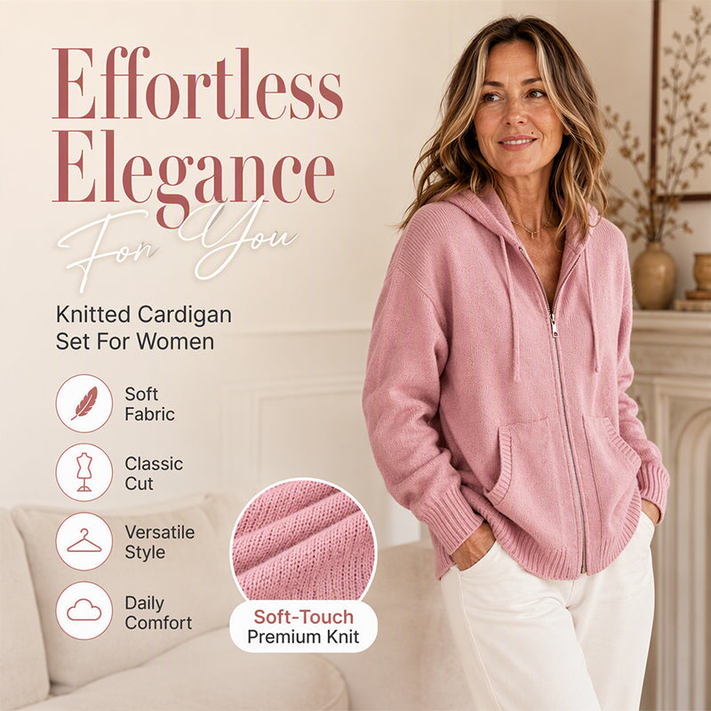 🌸HearthKnit – Women's Loose Hooded Zip-Up Knit Cardigan