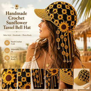 SunflowerChime – Handmade Crochet Tassel Bell Hat