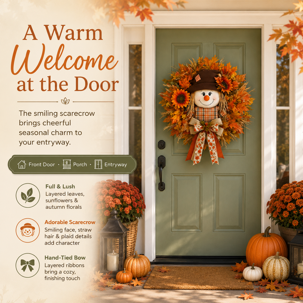 HarvestGlow – Lighted Scarecrow Fall Wreath