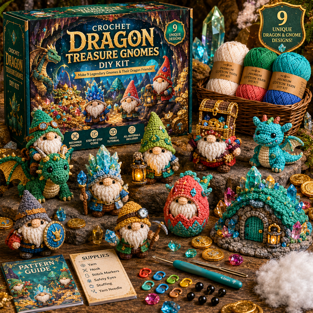 🧶 GnomeWonder – 9-Piece Fantasy Crochet DIY Kit