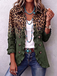 BohoBloom – 🤲 ⏰ Leopard Ombre Ruffle Blazer Jacket