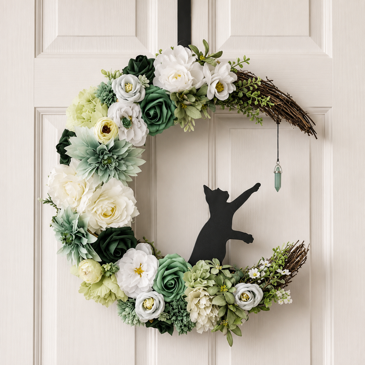 CrescentPurr – Handmade Halloween Cat Wreath🐈‍⬛🌙