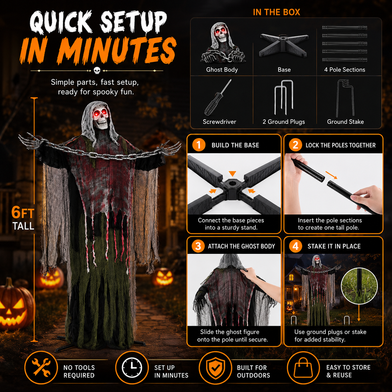 👻 HauntRattle – 6 ft (182.9 cm) Animated Halloween Skeleton Ghost