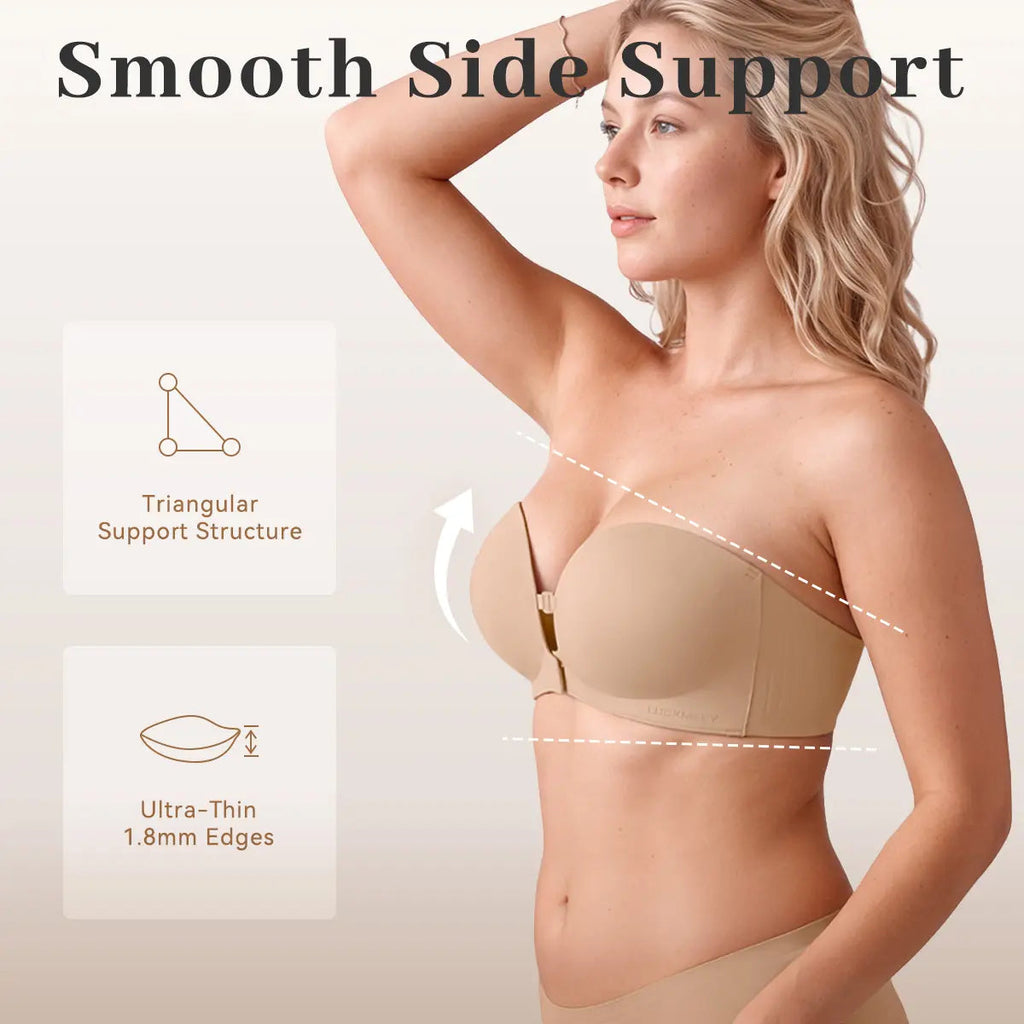 LiftLock – 🎒✨ Strapless Push-Up Bra with Front Closure, Padded Lift & Non-Slip Support 💕