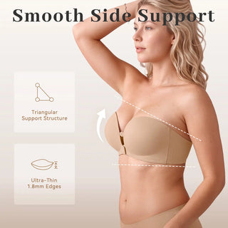 LiftLock – 🎒✨ Strapless Push-Up Bra with Front Closure, Padded Lift & Non-Slip Support 💕