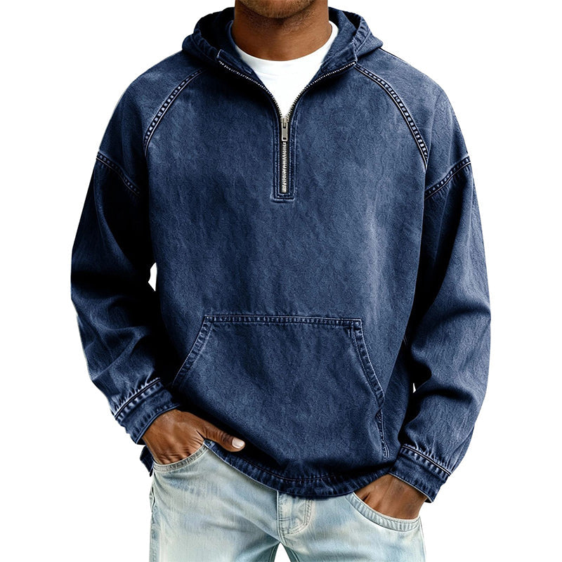 ✨ UrbanEase – Men’s Denim-Inspired Zip Hoodie 👖