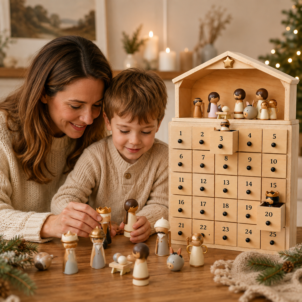 NativityJoy – 2026 Wooden Nativity Advent Calendar with 24-Day Countdown & Story Book