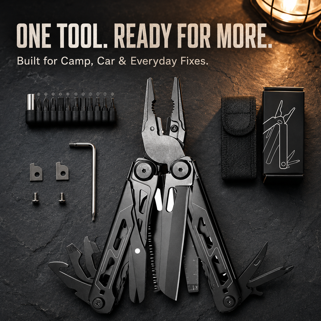 CampReady – 🔥🚀16-in-1 Multitool with Large Scissors for Camping & Repairs