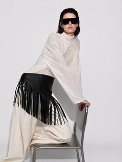 CascadeCinch – Inara Black Fringe Corset-Style Waist Belt