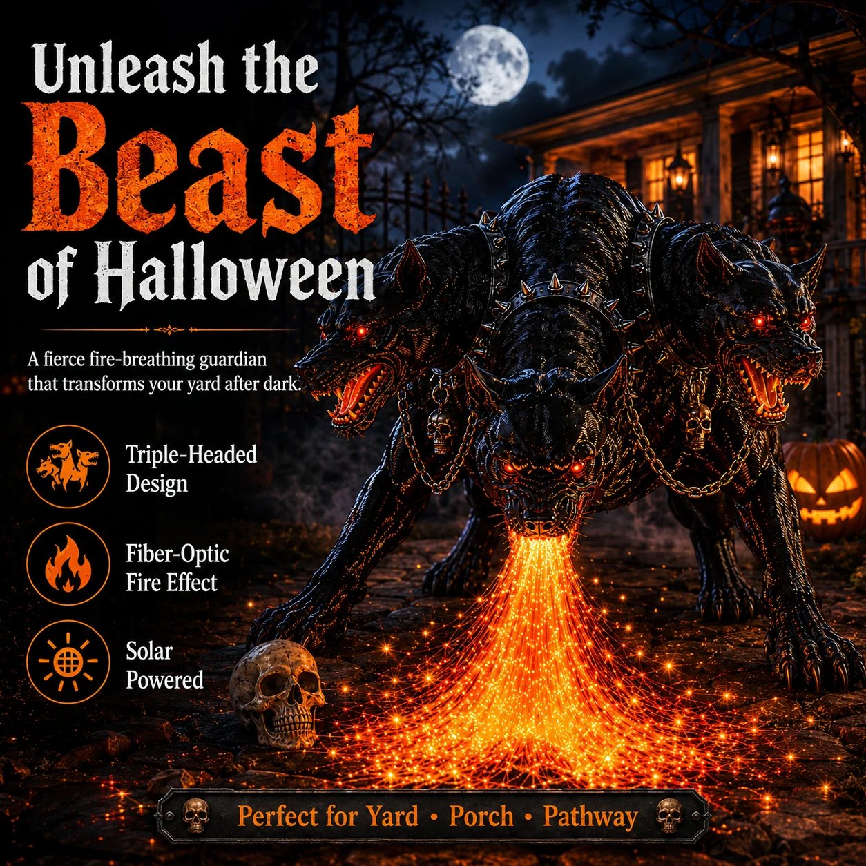 🎃 HellBlaze – Fire-Breathing Solar Halloween Garden Light