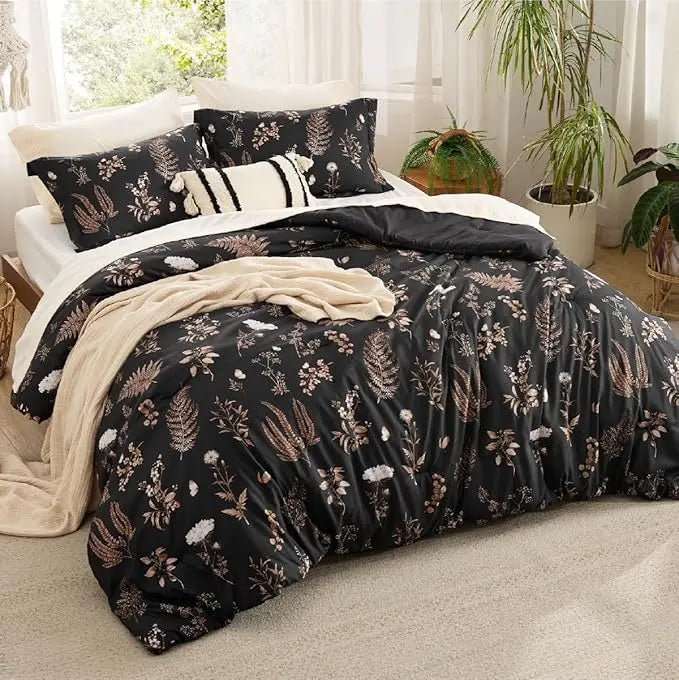 BloomNest – Reversible Botanical Floral Comforter Set with Pillow Shams