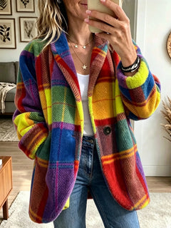 PlaidGlow – 🤲✨ Cozy Women's Plaid Fleece Coat in Bold Color