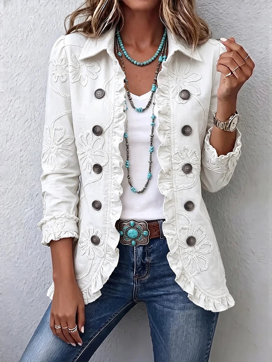 Floravia – Floral Embroidered Ruffle Utility Jacket