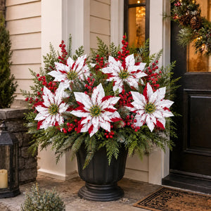 🌸 PoinsettiaGlow – Classic Red Artificial Christmas Planter Inserts